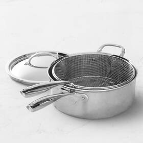 461723 Williams Sonoma Signature Thermo-clad Stainless-steel Deep Saut Pan With Fryer Basket