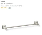 Kohler Riff 27410-SN 24IN Towel Bar Vibrant Polished Nickel. Fixed Price $46.00.