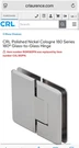 C.r. Laurence C0L180PN Crl Polished Nickel Cologne Series Glass-to-glass. Fixed Price $59.95.