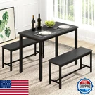 Rovibek 43" Dining Table Set For 4, 2 Benches, Modern Kitchen, Black. Fixed Price $405.55.