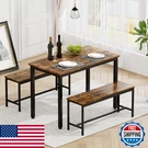 Rovibek 43" Dining Table Set For 4, 2 Benches, Space Saving Kitchen, Brown. Fixed Price $131.13.