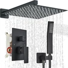 Matte Black Shower System With 12" Rain Head & Handheld Spray. Fixed Price $167.99.