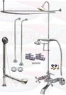 Chrome Tub Mount Clawfoot Faucet Kit W/shower Riser Enclosure, Drain & Supplies. Fixed Price $1221.99.