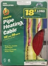 Duck Henkel Electric Pipe Heating Cable 18' Long 36 Watts .3 Amps 120 Vac. Fixed Price $19.99.