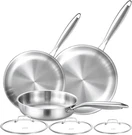 Tri-ply Stainless Steel Frying Pan Set 8", 10", 12" With Lid For All Stoves. Fixed Price $146.99.
