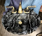 St. Thomas Creations Custom Pedestal Order Black Marble Sink. Fixed Price $1190.00.