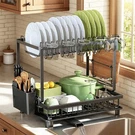 Nfnoyp Dish Drying Rack, 2 Tier Space-saving Multifunctional Black. Fixed Price $56.99.