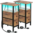 Narrow Nightstand Charging Station Led Light Rustic Brown HETNDP02L Loakekel. Fixed Price $124.99.