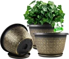 8 Inch Plant Pots, 4 Pack Flower Outdoor With Drainage Holes & Trays.. Fixed Price $41.59.