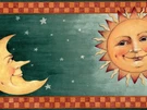 Trimz Celestial Sun And Moon, Folk Art Stars, Rustic Checkerboard Wallpaper Bord. Fixed Price $29.45.