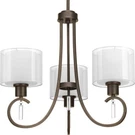 Progress Invite 3-LIGHT Antique Bronze White Silk Mylar Shade Chandelier. Fixed Price $99.00.