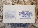 Spectroline UVG-50 Absorbing Goggles. Fixed Price $20.00.