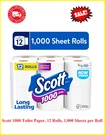 Scott 1000 Toilet Paper 12 24 36 Rolls 1-PLY Septic Safe Bath Tissue Sheets. Fixed Price $31.87.