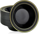 50PCS Black Plastic Bowls With Gold RIM-12OZ, Christmas Thanksgiving Premium Dis. Fixed Price $32.97.
