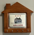 Vintage House Shaped Key Holder Wood Wall Hanging With Framed Cross Stitch Home. Fixed Price $18.99.