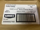 12 Pack Hart 4-1/2" 115MM Metal Cutting Wheel Arbor 7/8" Type Thickness 0.045". Fixed Price $29.44.