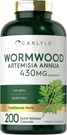 Wormwood 430MG Capsules 200 Count Non-gmo & Gluten Free By Carlyle. Fixed Price $11.99.