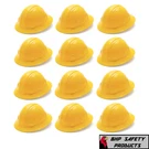 (12 Hats) Pyramex Full Brim Safety Hard Yellow W/ 4 Point Ratchet Suspension. Fixed Price $125.00.