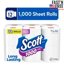 Scott 1000 Toilet Paper, 12 Rolls, 1,000 Sheets. Fixed Price $10.97.
