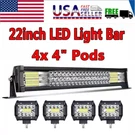 22INCH Led Light Bar Spot Flood COMBO+4X 4" Pods Work Driving Ute Truck Atv Boat. Fixed Price $41.79.
