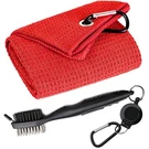 Red Golf Towel And Brush Tool Kit Waffle Pattern With Club Groove Cleaner. Fixed Price $21.68.