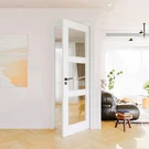 28" X 80" Clear Glass Slab Door, 3-LITE French Interior Pre-finished. Fixed Price $366.99.