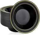 Jolly Party 50PCS Black Plastic Bowls With Gold RIM-12OZ, Christmas Thanksgiving. Fixed Price $18.97.