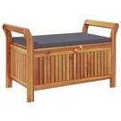 Vidaxl Garden Storage Bench, Solid Acacia Wood, Gray Cushion Included, Classic. Fixed Price $266.99.