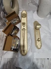 Signature Hardware Marconi Entrance Set - Lever Handle, Left Hand, Satin Brass. Fixed Price $250.00.