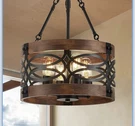 Faibra 4-LIGHT Farmhouse Drum Wood Pendant 13.8''. Fixed Price $54.00.