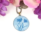 Floral Blue White Dot Enamel Copper Pendant Vintage Necklace Medallion 24". Fixed Price $28.99.