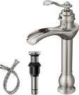 Vessel Sink Waterfall Faucet, Brushed Nickel, Single-handle. Fixed Price $93.44.