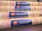 Norwall Vinyl Pre-pasted Strippable Wallpaper Roll Pink Yellow Stripe 55.7 Sq.ft. Fixed Price $31.99.