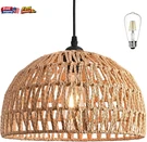 Boho Hemp Rope Woven Pendant Light Wicker Rattan Dome Chandelier. Fixed Price $108.41.