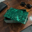 Large Carved Malachite Box Solid Stone Polished Green Keepsake Jewelry. Fixed Price $305.00.