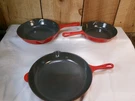 Vintage Creuset France Cast Iron Red Grey Enamel Fry Pan Skillets #16 #20 #26. Fixed Price $125.99.