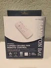 Hampton Bay White Universal 3-SPEED Damp Rated Ceiling Fan Remote Control. Fixed Price $22.00.