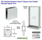 Crl Polished Stainless Steel 5" Square Level 2 Bullet Resistant Speak-thru N555. Fixed Price $115.00.