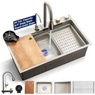 Serenelife Stainless Steel Kitchen Sink With Drain Rack, Strainer Basket - Gray. Fixed Price $285.49.