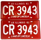 Vintage Illinois 1961 License Plate Set Cr 3943 Man Cave Garage Pub Wall Decor. Fixed Price $42.70.