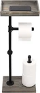 Gray Wood & Black Metal Toilet Paper Roll Dispenser Stand W/ Storage Top Shelf. Fixed Price $44.99.