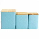 Megachef 3 Piece Square Iron Kitchen Canister Set With Bamboo Lids In Turquoise. Fixed Price $41.30.