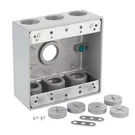 Commercial Electric 2-GANG Metallic Weatherproof Box W/ (7) 1/2 In. Holes, Gray. Fixed Price $5.99.