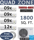 Quad Zone Ductless Mini Split Air Conditioner Heat Pump : 9000 X 3 + 12000 Btu. Fixed Price $3118.96.