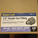Brasscraft PSSL-15 1/2" X 3/8" Female Gas Fitting. Fixed Price $18.00.