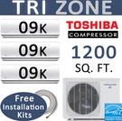 Hyperheat Tri Zone Ductless Mini Split Air Conditioner: 9000 Btu X 3 / 25FT Kits. Fixed Price $2702.96.