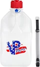 5.5 Gal. Square Patriotic Motorsport Container W/ 14 Inch Deluxe Filler Hose Clo. Fixed Price $63.99.