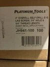 JH941-100 Platinum Eye Lag 1/4" Hole, Piece Box,. Fixed Price $30.00.