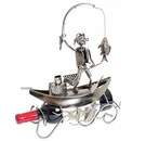 Brubaker Wine Bottle Holder "fisherman On Boat" - Metal Stand. Fixed Price $39.99.