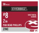 Everbilt #8 X 2 In. Phillips Pan Head Zinc Plated Sheet Metal Screw (50-PACK). Fixed Price $9.59.
